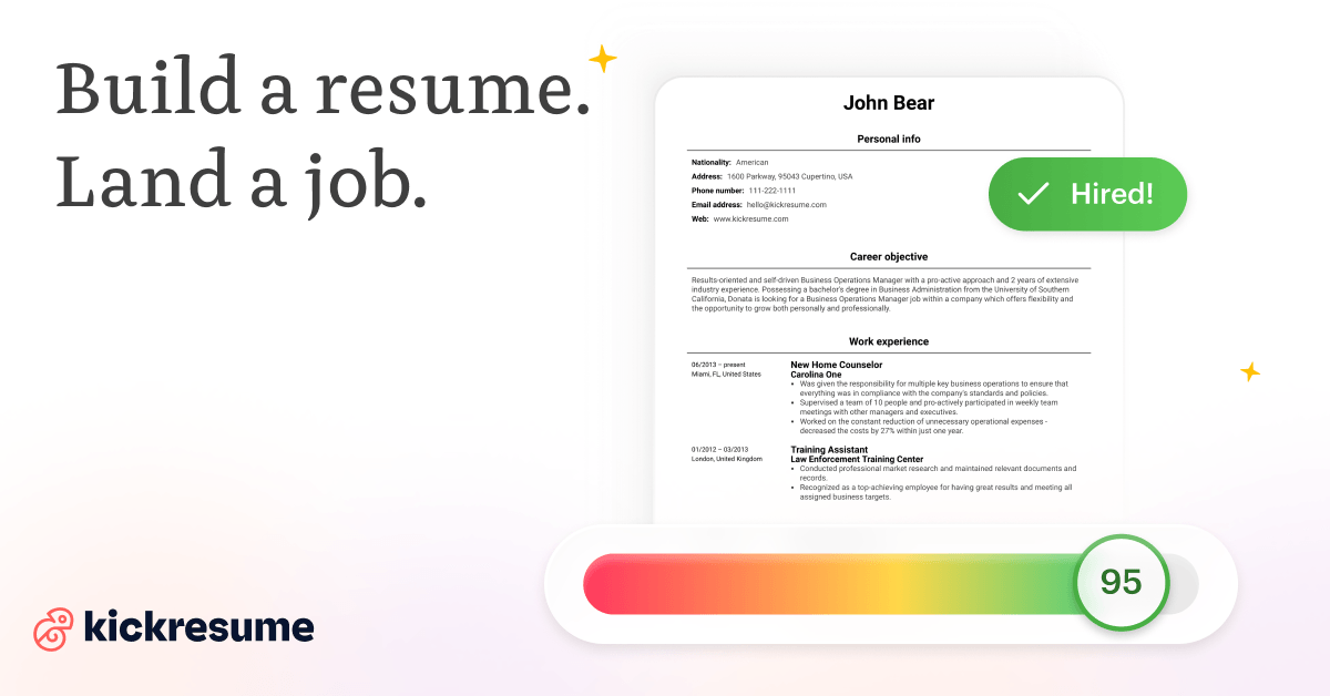 Kickresume templates and builder interface screenshot