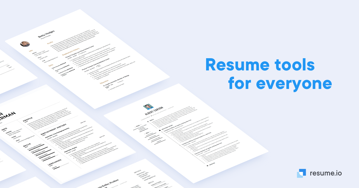 Resume.io product and resume builder interface screenshot