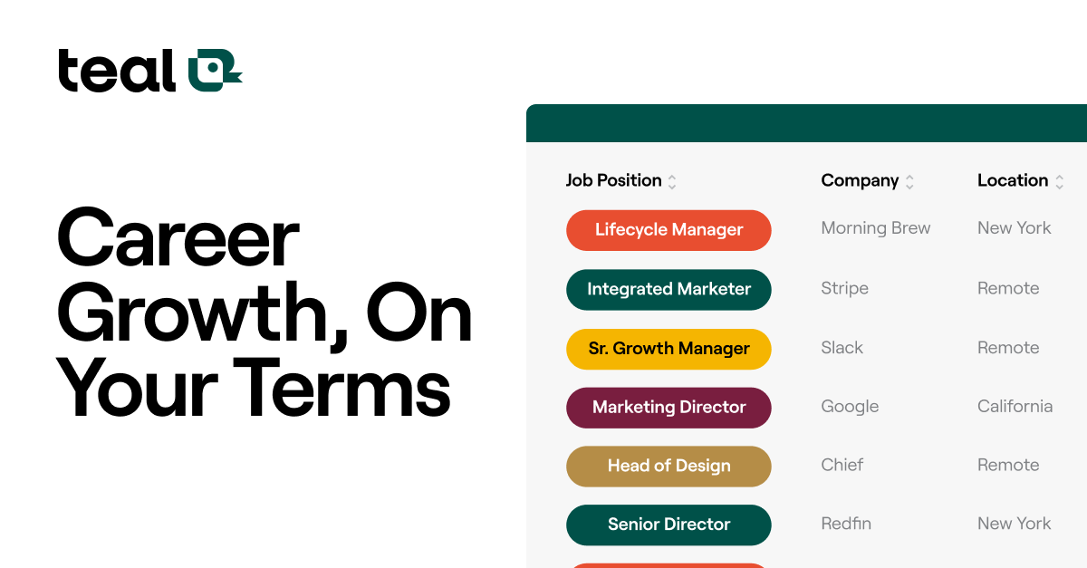 Teal job tracker and resume builder interface screenshot