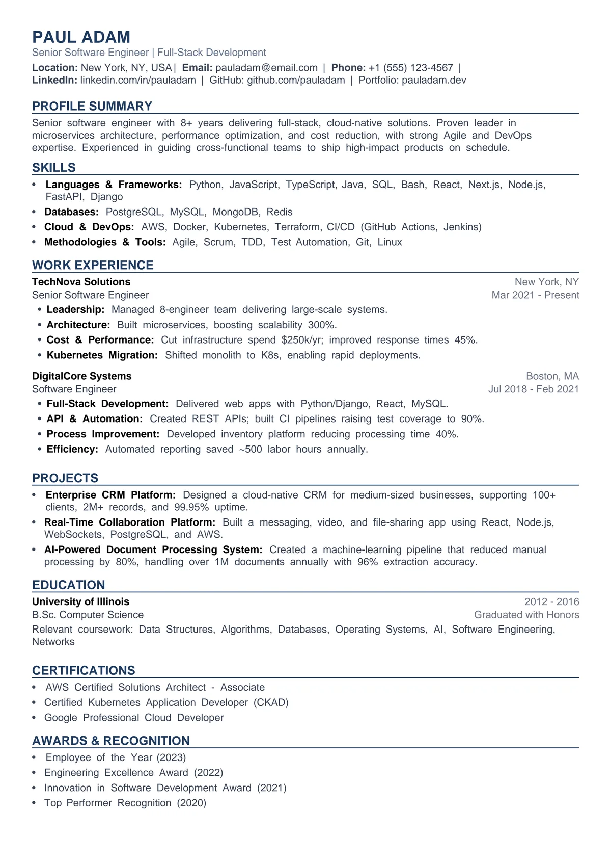 A Skilize-generated resume shown beside the chat panel used to build it